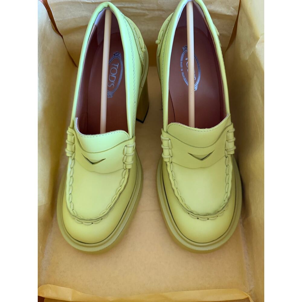 New Tods leather penny loafer heels yellow sz 35 - Picture 5 of 15